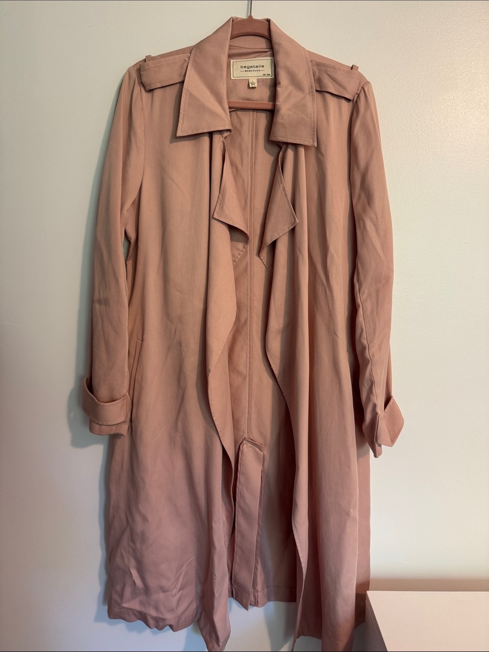 Bagatelle Dusty Pink Lightweight Draped Trench Coat